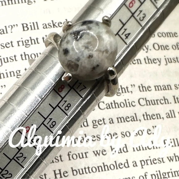 Sesame Jasper gem silver Victorian ring - Picture 4 of 5